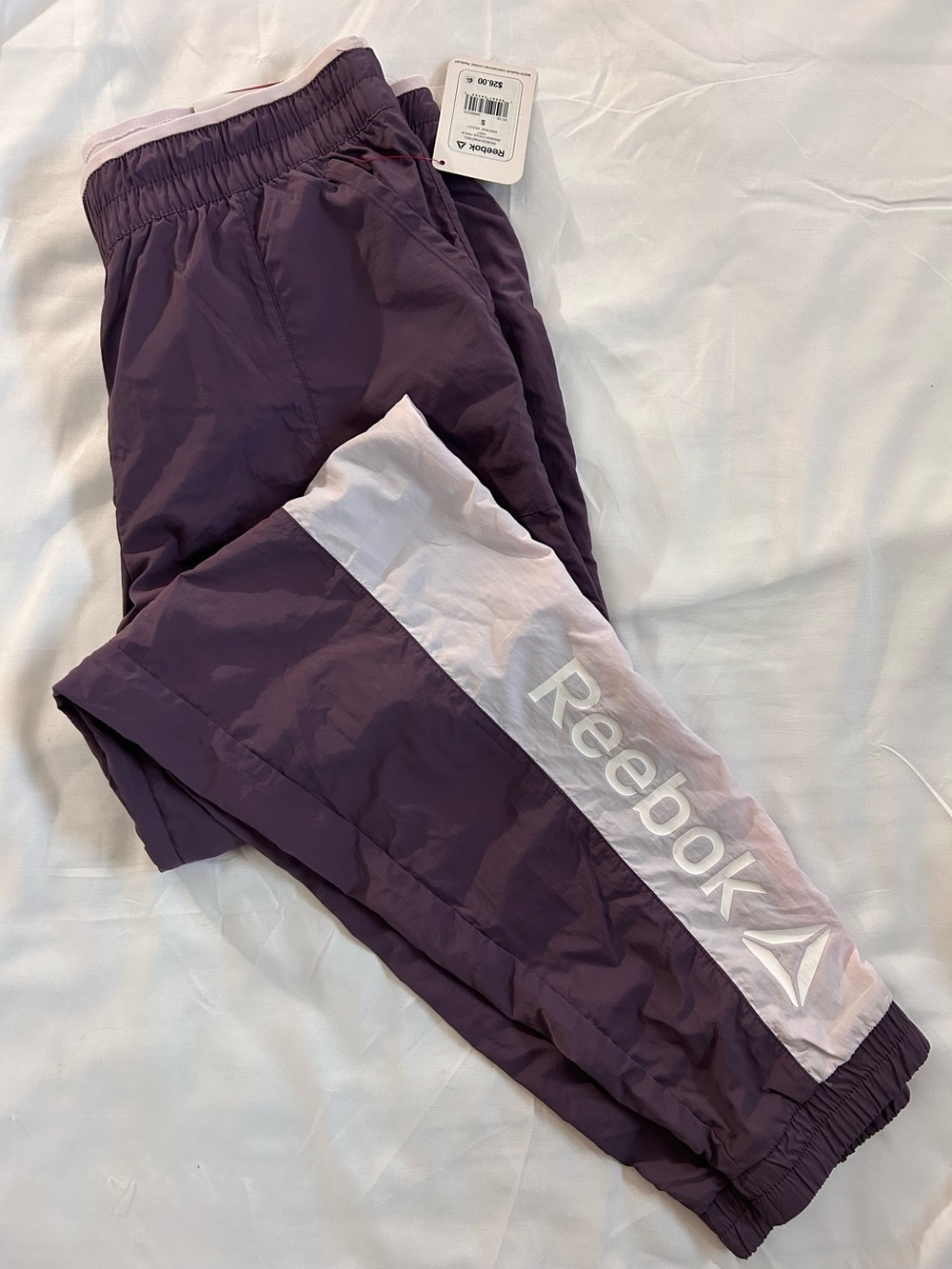 Reebok Lavender Drawstring Athletic Nylon Pants New